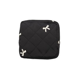 Long Keeper Small Makeup Bag for Handbag Cosmetic Bag with Compartments Small Toiletry Bag Mini Travel Toiletry Pouch (Black Bow, L)