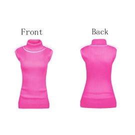 v28 Women Sleeveless High Neck Turtleneck Stretchable Knit Sweater Top, Hot Pink, XX-Large