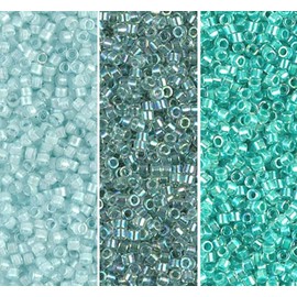 Miyuki Delica Seed Beads Bundle: Size 11/0, Seafoam Mist Collection - DB078, DB079, DB084-3 Tubes of 7.2 Grams ea