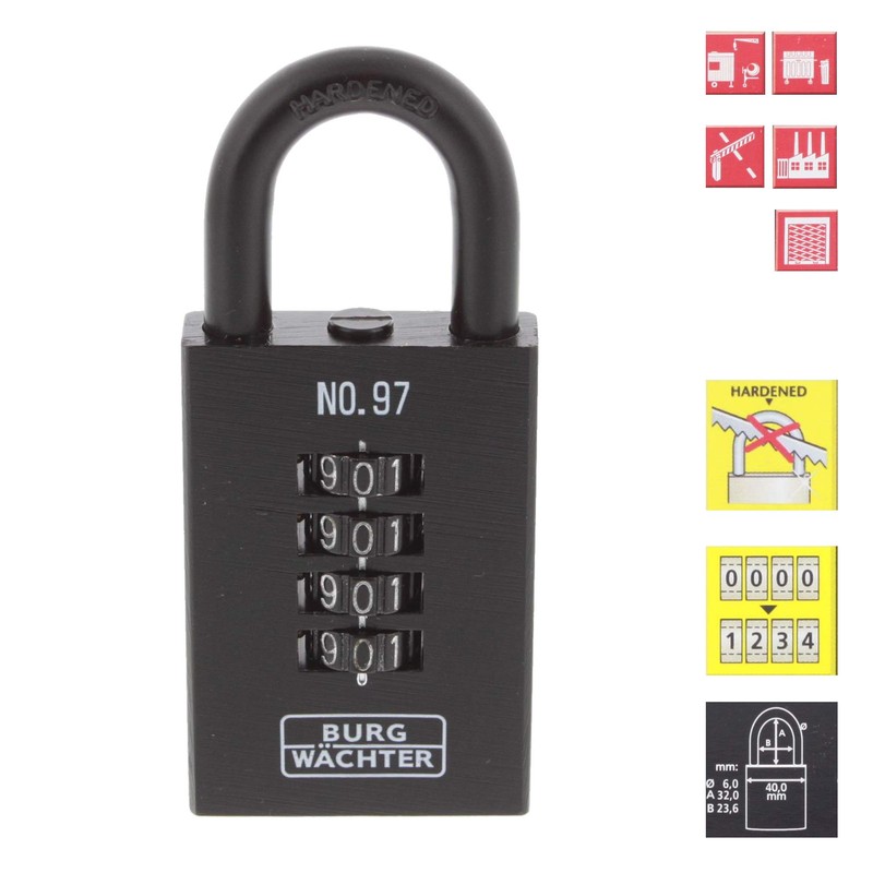 BURG-WÄCHTER Padlock with Combination Lock, Numero 97, 50 mm, Cast