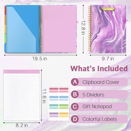 Sooez Clipboard with Refillable Notepad, Clipboard Folder with 10 Storage Pockets for Letter Size, Spiral Clipboard Notebook, Cute Portfolio for School Office Nursing