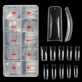 500 Pcs Curved Nail Tips with Box Kit, Tapered Square Hawk Curve Nail Tips Half Cover Clear Fake Nails for Nail Salon and DIY Nail Art 80 90s Nails (10 Sizes)