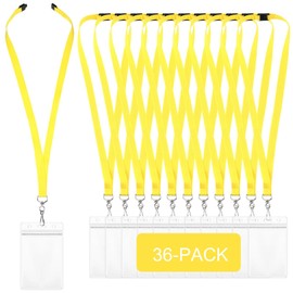Patelai 36 Pack Breakaway Lanyards with Waterproof ID Badge Holders Lanyard with J Hook Plastic ID Card for Schools, Office, Cruise (Yellow)