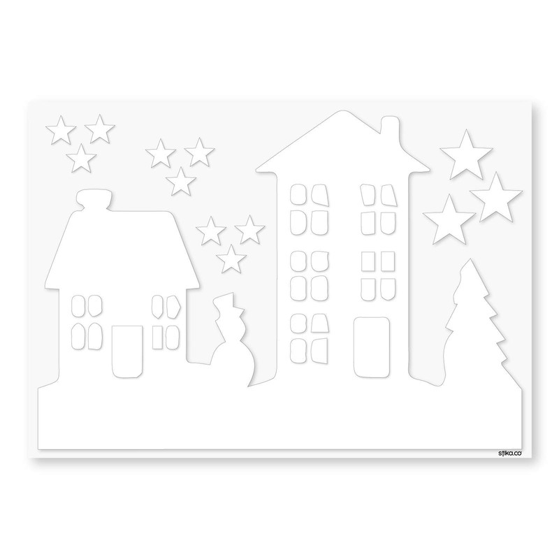 Large Pack Christmas Houses Trees Silhouettes, Window dressing Sticker, Spread