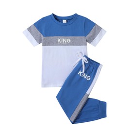 Axumity Kid 6-12 Years Boys Clothes Outfits Casual Crew Neck Colorblock Short Sleeve Top Fall Pants Set(11-12Years)