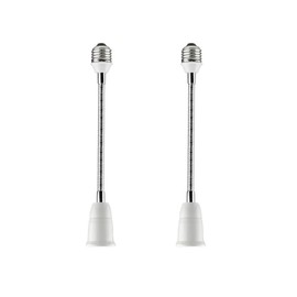 E26/E27 Light Socket Extender Adapter, 30cm/12 inch Light Bulb Extension,E26 to E26 Flexible Extension,360° Bendable Adjustable Standard E26/E27 Bulb Screw Base Extender Adapte,White (2 Pack)