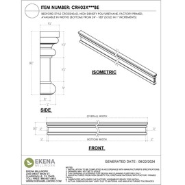 Endurathane Bedford Crosshead, 36" Bottom Width x 37 1/8" Top Width x 3 1/2"H x 7/8"P, Factory Primed