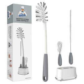 MR.SIGA Juego de Limpieza de Cepillo para Polvo Botella Agua con Soporte Almacenamiento, cepillos de Limpieza Vaso, popote, biberones, Vasos, thermoflask
