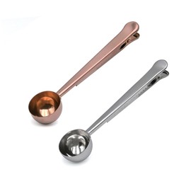 LICQIC 2 PCS Coffee Scoop with Bag Clip, Stainless Steel Coffee Measuring Scoop for Measuring, Sealing and Grinding Coffee and Coffee Beans (Rose Gold+Silver)