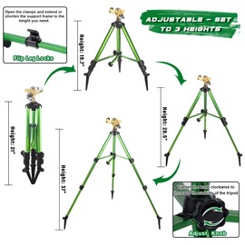 Triumpeek 2 Pack Impact Sprinkler on Tripod Base with Stakes, 360 Degree Large Area Coverage Irrigator with Extension Legs, Adjustable Brass Sprinkler Head Nozzle and 3/4" NH Inlet Hose Connection