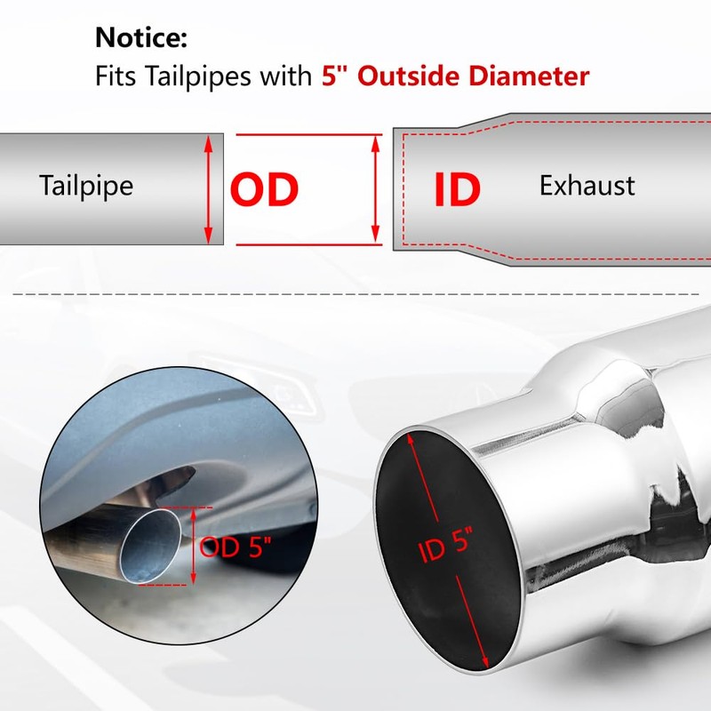 A-KARCK Elbow Exhaust Tip 5.0" Inlet with a Clamp, Chrome