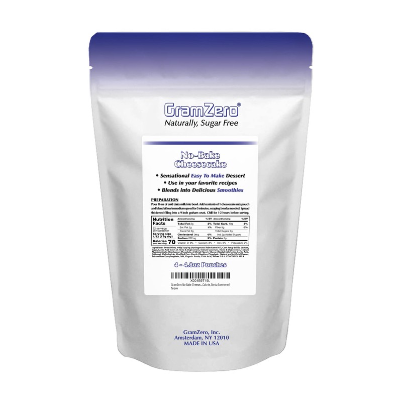 GramZero No-Bake Cheesecake Mix, Makes 4 Cheesecakes, No Sugar Added,