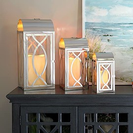 Pebble Lane Living Indoor/Outdoor Brayson Candle Lanterns, Powder Coated Frame & Tempered Glass Panes, Stainless Steel, Assorted Set of 3