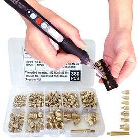 Heat Set Insert Tools Kit Brass Nuts 3D Printing 60W Digital Soldering Iron and 380pcs Kit Threaded Inserts with Insert Tips M2 M2.5 M3 M4 M5 M6(1/4) M8 for Inserts 3D Printing and Plastic