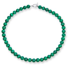Plain Simple Western Jewelry Dark Forrest Green Imitation Malachite Round 10MM Bead Strand Necklace for Women Silver Plated Clasp 19 Inch