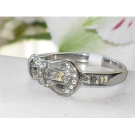 YourJewelleryBox Ladies Buckle Ring cz Princess Cut Stainless Steel Band Silver Sparkling 1334 (N)