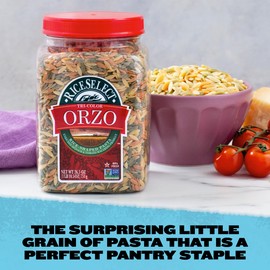 RiceSelect Tri-Color Orzo Rice-Shaped Pasta, Premium Spinach- and Tomato-Flavored Non-GMO Orzo Pasta, 26.5-Ounce Jar
