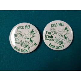 Set of 2 St. Patrick's Day Pins - Irish And Drink Bud Light - New old stock
