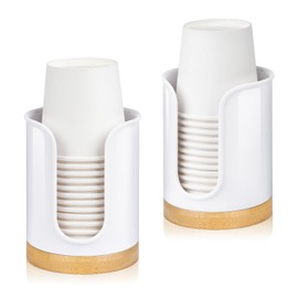 Bathroom Cup Holder - Small Cup Dispenser for Dixie 3 oz Bathroom Cups, 3 4 Ounce Mouthwash Cup Dispenser - PC/Bamboo, White, Pack of 2