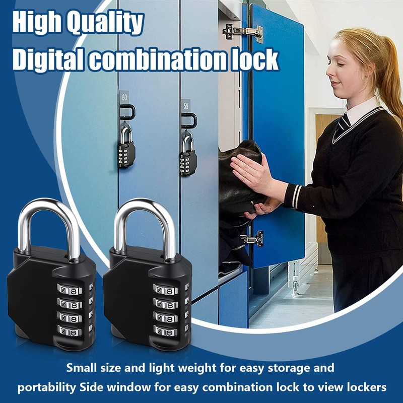 Combination Padlock, 2 Pcs 4 Digit Resettable Security Padlock, Outdoor