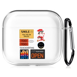 AirPods 4 Case, 2024 Model; Stylish, Cute, 4th Generation Case, Korea, Funny, Stickers, Label Type, Logo, Funny, Clear, Popular, Stylish, Cute, TPU Air Pods 4 Case, Carabiner Included, Lost