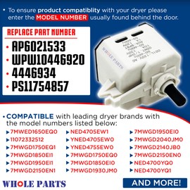 Whole Parts Dryer Start Switch Part# W10446920- Replacement & Compatible with Some Amana, Inglis, Kenmore and Whirlpool Dryers
