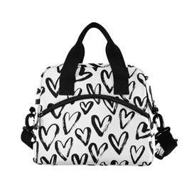 susiyo Black and White Heart Lunch Bag, Insulated Tote Bag Cooler Lunch Box Bag for Women Men Work Picnic