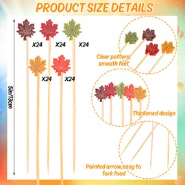 Whaline 120Pcs Fall Cocktail Picks Colorful Maple Leaf Handmade Bamboo Toothpicks Garnish Sticks for Autumn Themed Decoration Party Supplies, 5 Styles