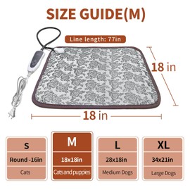 GOLOPET Pet Heating Pad Rose 18x18 in Cat Heated Pads for Dog Waterproof Smart Thermostat Switch, Adjustable Heated Cat Bed, Adding Wire Rope Wires Puppy Heating Pad Mat