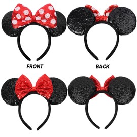 HXPLN 2 PCS Mouse Ears Headband, Classic Mouse Ears for Women Girls Adult, Shiny Headband for Park Trips Party Cosplay Costumes (Red)