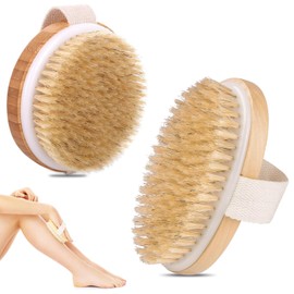 VireEyU Bamboo Wooden Body Brush Set – 2 Pieces Dry and Massage Brush with Natural Bristles for Body Exfoliation to Improve Blood Circulation, Regulate Lymphatic Function Against Cellulite