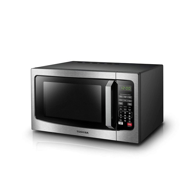 TOSHIBA EM131A5C-SS Countertop Microwave Oven, 1.2 Cu Ft with 12.4" Turntable, Smart Humidity Sensor with 12 Auto Menus, Mute Function & ECO Mode, Easy Clean Interior, Stainless Steel & 1100W