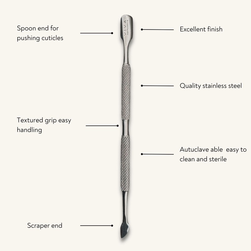 Cuticle Pusher Professional Stainless Steel - Double-Sided Cuticle Tool for