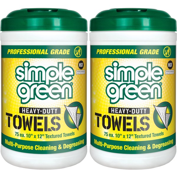 Simple Green Professional Grade Heavy-Duty Cleaning and Degreasing Towels, All-Purpose Cleaning Wipes, 75 count (Pack of 2)
