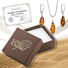 Copal Women's Jewellery Set Made of Amber and 925 Silver with Adjustable Chain, Sterling Silver, Amber, Amber