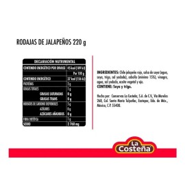 La Costeña 4X LA COSTENA ROJADAS DE JALAPENO TOREADOS / ROASTED JALAPENOS - 220g EACH