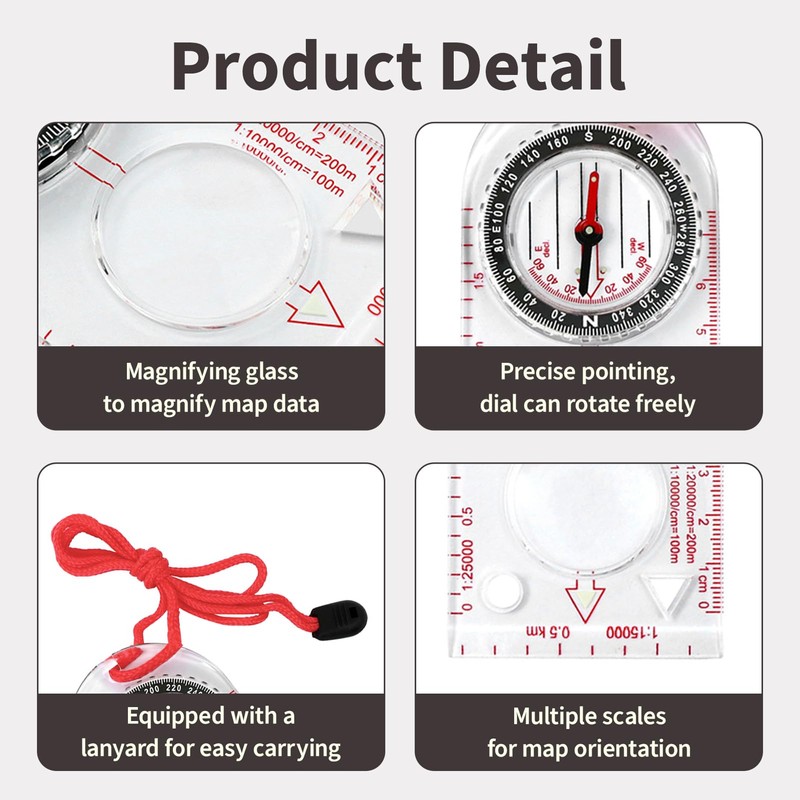 Navigation Compass, Orienteering Compass with Adjustable Declination, Luminous Hiking Scout