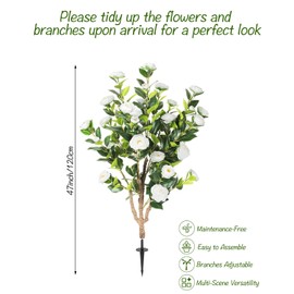 47 inch 2 Pack Artificial White Camellia Trees with Ground Spike