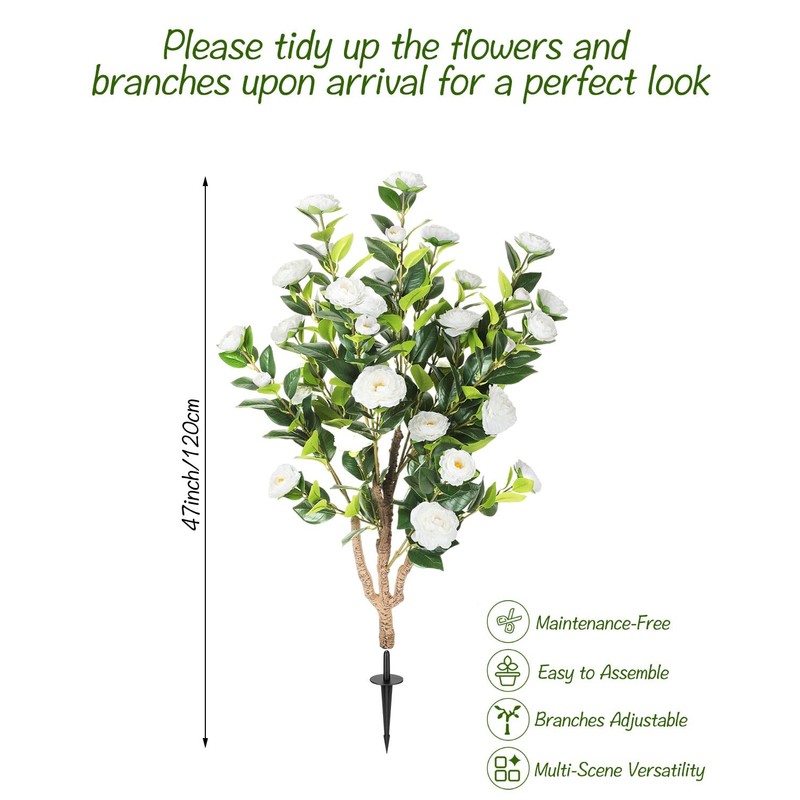 47 inch 2 Pack Artificial White Camellia Trees with Ground