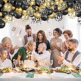 Pack of 50 12 Inch Black Gold Helium Latex Air Balloons, Balloons with Black and Gold Confetti for Party Decoration