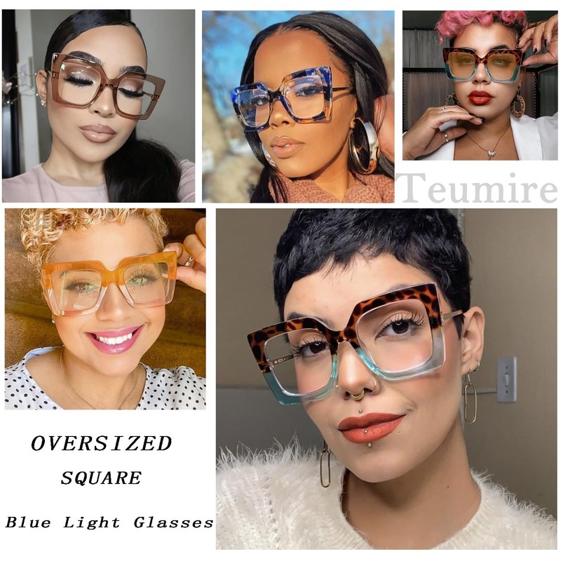 Teumire Oversized Square Blue Light Blocking Glasses for Women Thick