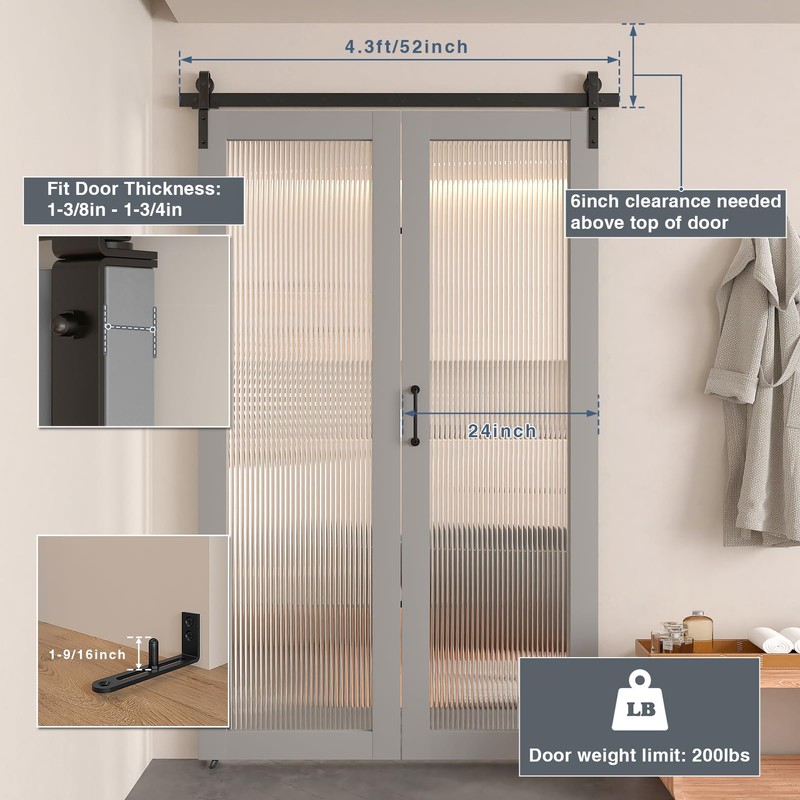 DonYoung 52" Bifold Barn Door Hardware Kit for 2 Doors,