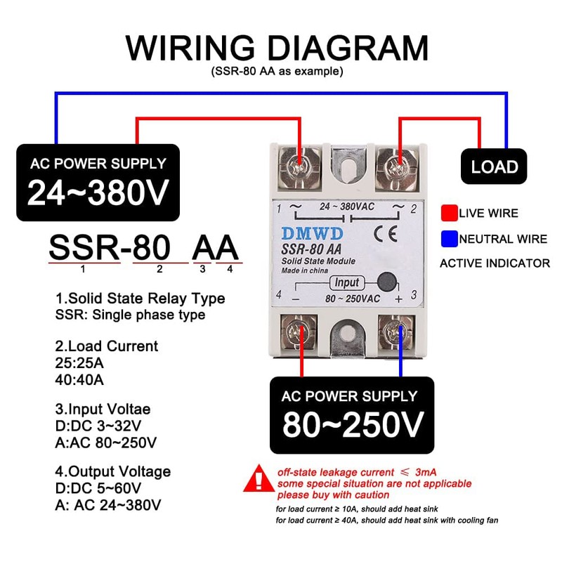 SSR-80AA Solid State Relay AC to AC (Input 80-250V AC