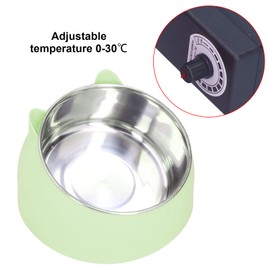 Zerodis Heated Pet Bowl, Portable Heated Water Bowl Nordic Stainless Steel to Cervical Spine Constant Temperature Cat Food Bowl US Plug 100‑240V (Green)