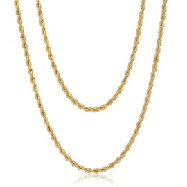 AFSTALR Men's Stainless Steel Twisted Cord Chain Silver Necklace 2/2.5/3/4 mm Wide Chain for Men 45/50/55/60/70 cm, Stainless Steel