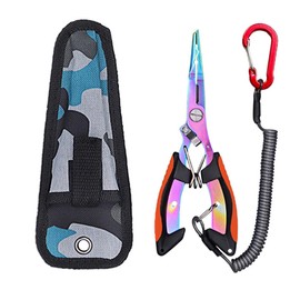Fishing Pliers, Saltwater Line Cutter with Split Ring Pliers, Fishing Hook Remover, Corrosion Resistant Fishing Needle Nose Pliers with Sheath Lanyard, Fishing Gear Gifts for Men-Orange With Black