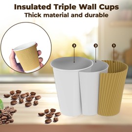ECONX 8oz Takeaway Coffee Cups Disposable Paper Coffee Cups Triple Walled Insulated Brown Ripple Cups for Hot and Cold Drinks Takeaway Paper Cups Coffee, Tea Or Hot Liquids 50 Pcs