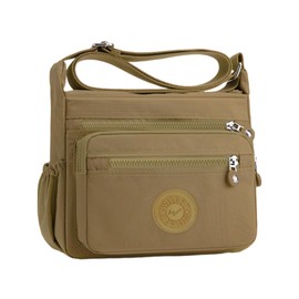 WITERY Nylon Crossboby Bag for Women - Waterproof Zipper Multi-pocket Travel Shoulder Bag Purse Wallet (Brown)