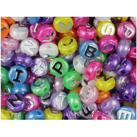 BeadTin Pearl Mix 10mm Coin Plastic Alpha Beads - Silver Letter Mix (144pcs)