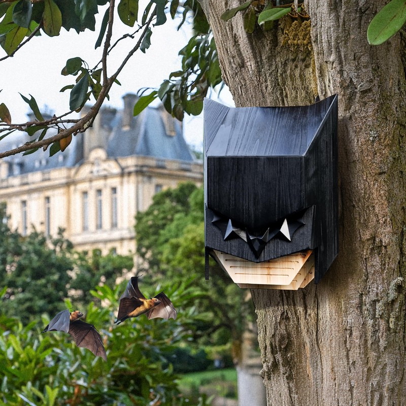 Caped Hero Bat House for Outdoors - Wooden Large Three